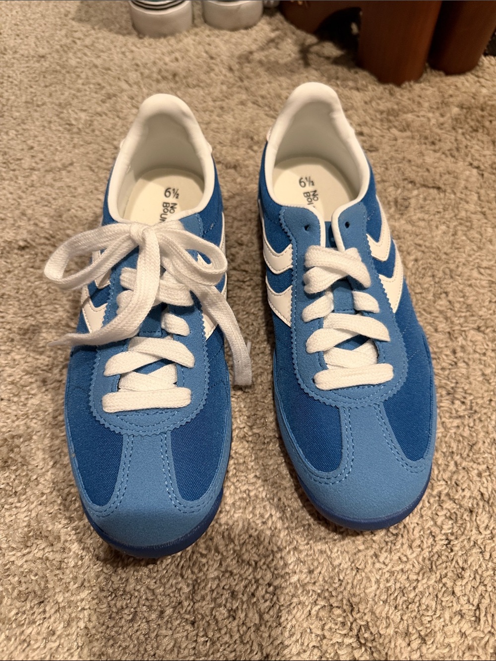 Blue Suede & Canvas Low-Top Sneakers - White Accents